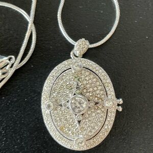 Elegant Silver & Crystal Locket Pendant Necklace